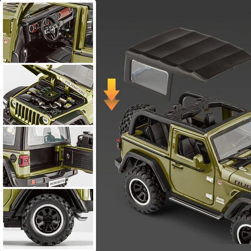 1/32 Scale Wrangler Off-Road 7 Door for Wrangler Diecast Toy Car Model, Metal Alloy Vehicle for Kids Boys Girls Adults, Doors Open, Light
