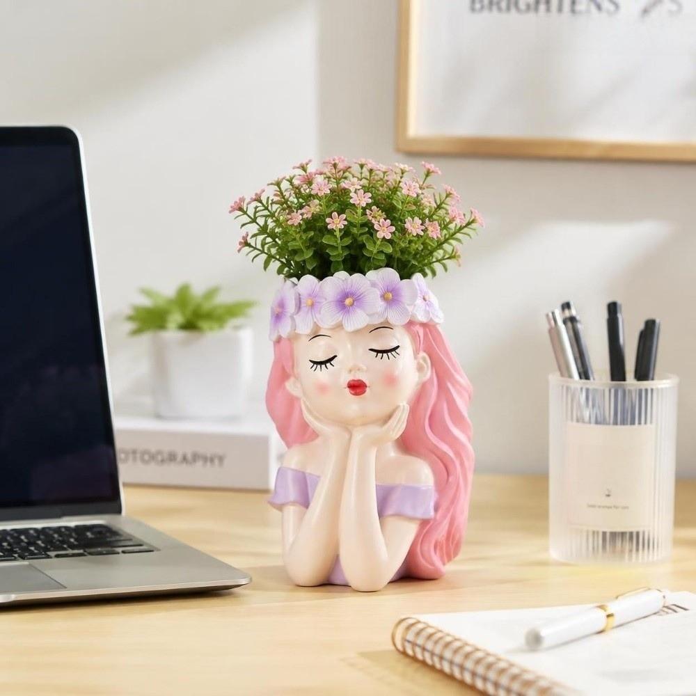 Resin Girl Shape Planter Decoration Fairy Flowerpot Desk Ornaments Flower Pot Indoor