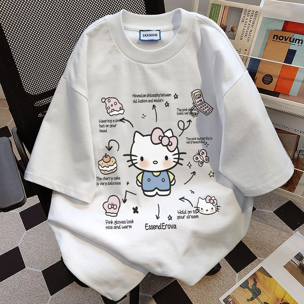 Korean version of cute cotton short-sleeved t-shirt women's summer cartoon Hello Kitty print versatile casual loose top clothing ins