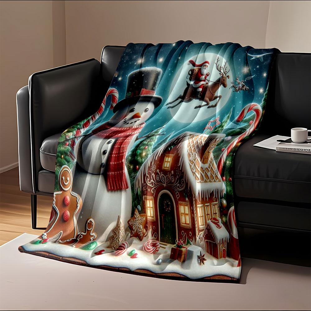 Santa and Snowman Christmas Scene print blanket soft and cozy perfect for the living room bed sofa or a nap,gift