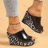 Fashion Fish Mouth Leopard Fashion Casual Wedge Heel Slippers for Women's 2025 Summer New Open Toes Breathable Comfortable Beach Sandals