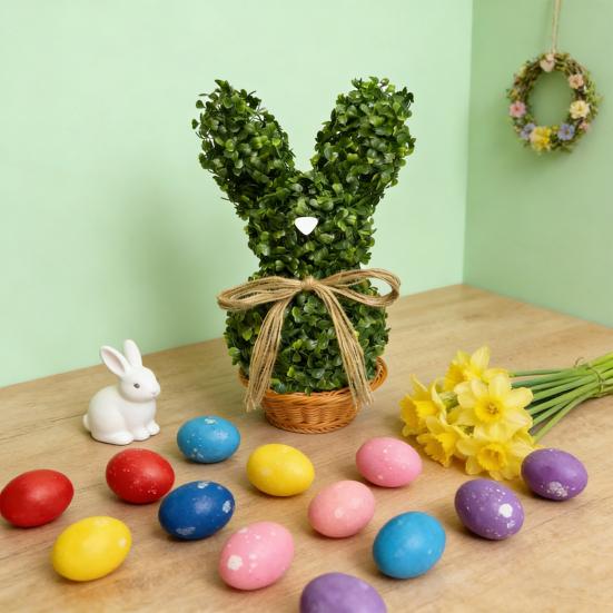 Easter Bunny Topiary Tree Rabbit Shaped Artificial Topiary with Bow Indoor Outdoor Garden Porch Easter Holiday Party Decoration