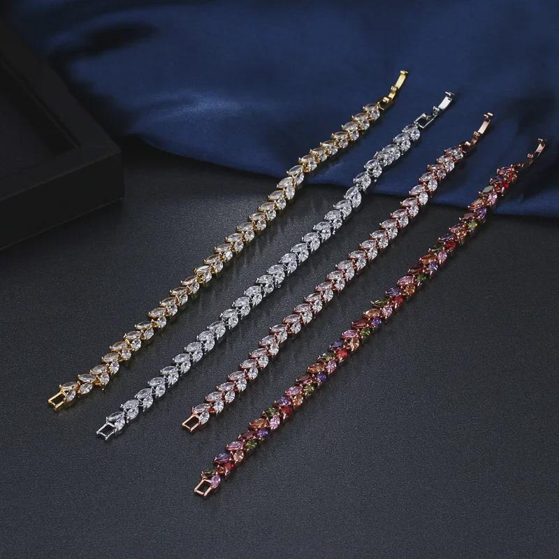 Korean Fashion Zircon Leaf Bracelet - Elegant Street Style for Women