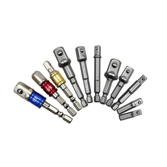 3/8Pcs Socket Adapter Rod Hex Shank To Square Head 1/4 3/8 1/2-Inch Air Screwdriver Socket Connector Rod Impact Driver Extension Bar