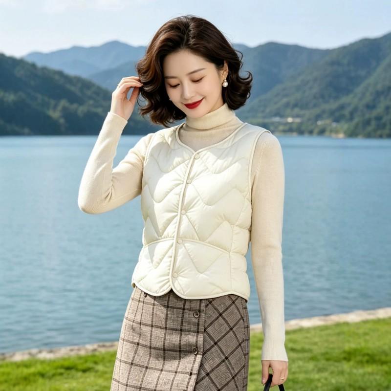 Womens Short Puffer Vest With V-Neck Slim Fit Warm Inner Layer Winter