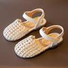 Летние сандалии с закрытым носком для девочек, тканые туфли принцессы с полыми отверстиями, обувь на мягкой подошве для малышей