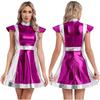Women's Space Fighter Costume Alien Dress-Up, Metallic Shiny Contrast Dress with Mock Neck & Cap Sleeves for Halloween Cosplay
