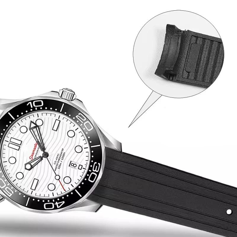 Высококачественный резиновый ремешок для часов Omega New Seamaster 300, складная застежка, изогнутый конец, мужские аксессуары для часов, 20 мм