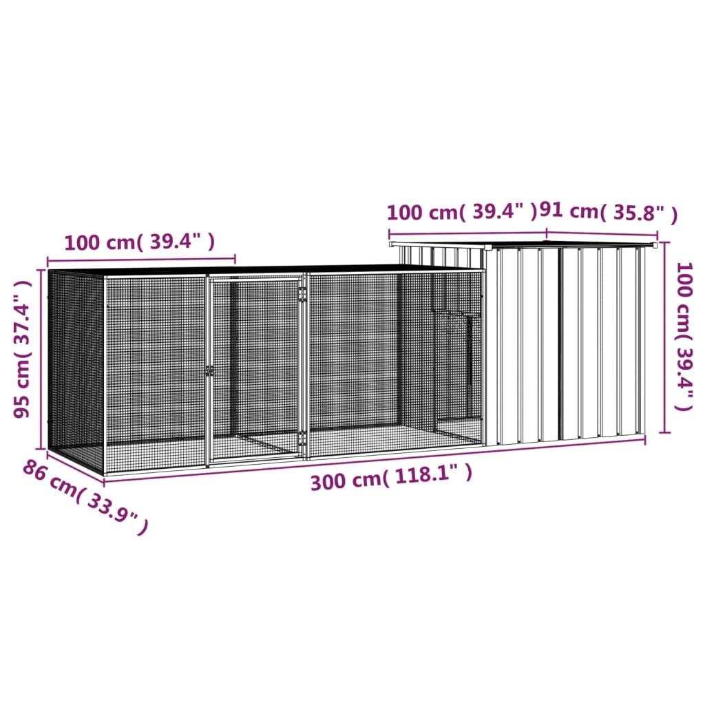Chicken Coop Anthracite 300 x 91 x 100 cm Galvanized Steel