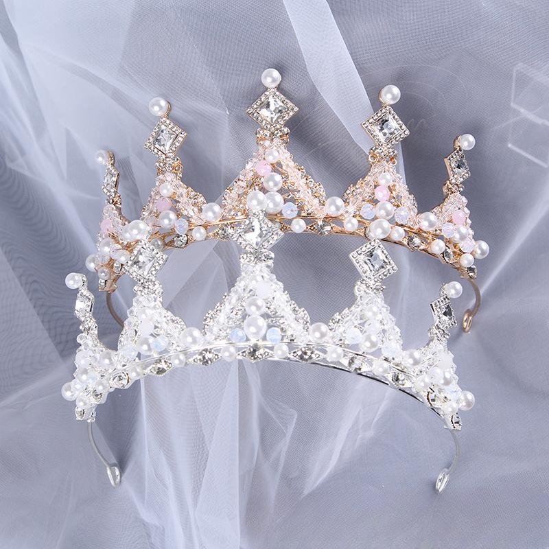 New Children's Handmade Crown Princess High-Grade Crystal Alloy Crown Girl Birthday Performance Headdress