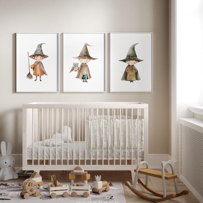 Halloween Cute Witches Wizard Pink Ghost Cartoon Magic Figure Poster Canvas Painting Wall Art Pictures Home Playroom Decor