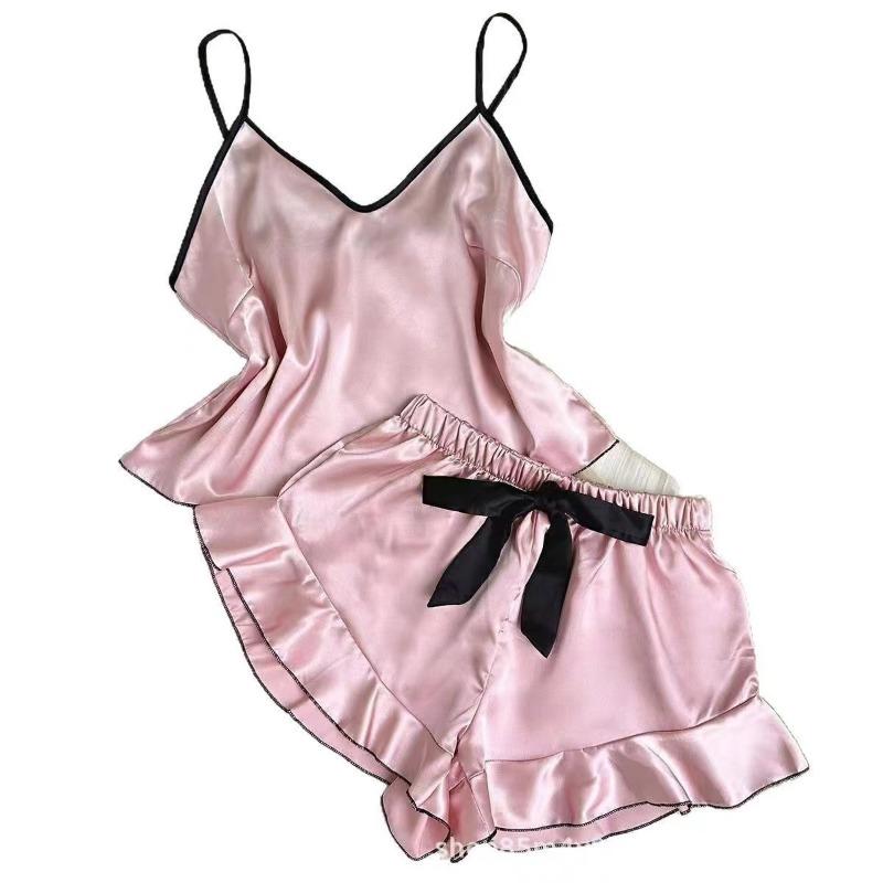 Шелковая пижама для женщин, атласный пижамный комплект, сексуальное нижнее белье, ночная рубашка, удобная одежда для сна, комплект с шортами, роскошное нижнее белье