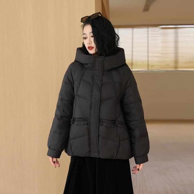Утолщенный пуховик с капюшоном женский зимняя мода 2024 года с грибковым краем, свободный, большой размер, белый пуховик на утином пуху прилив