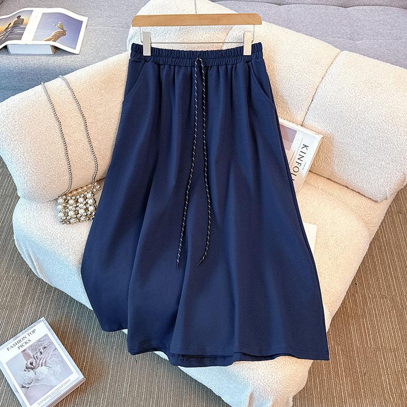 Plus-size Women's Autumn and Winter New School Style Striped Patchwork Hoodie A-line Skirt Set