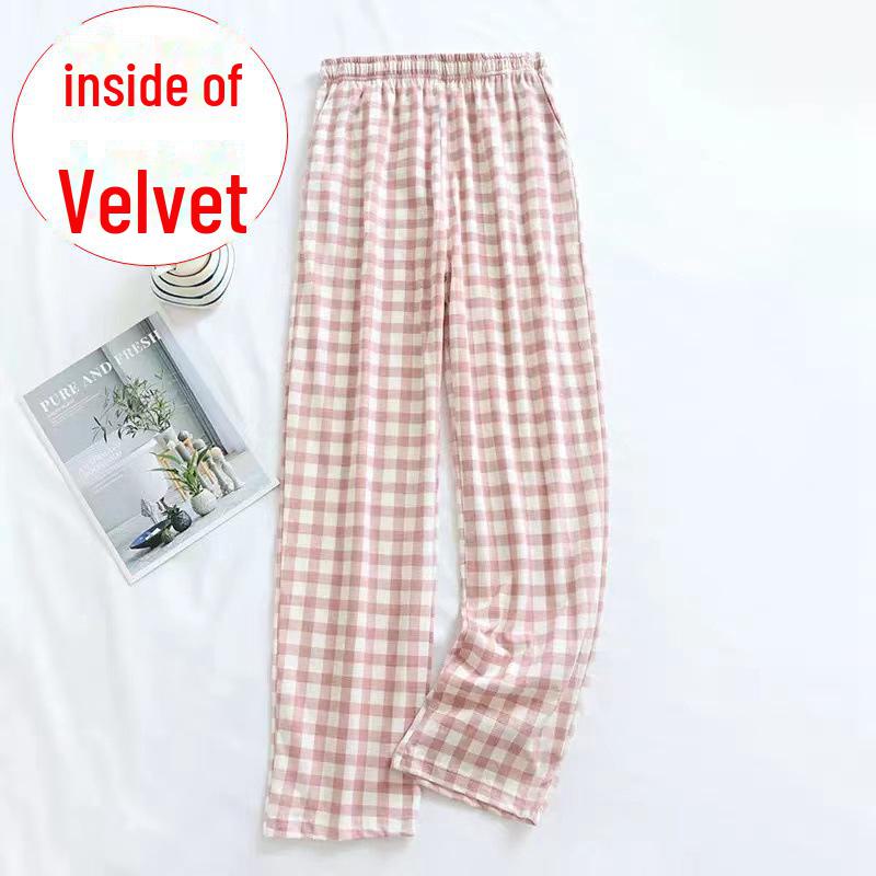 Женская теплая флисовая пижама прямого покроя: Осенне-зимние повседневные брюки для прогулок и ношения на открытом воздухе