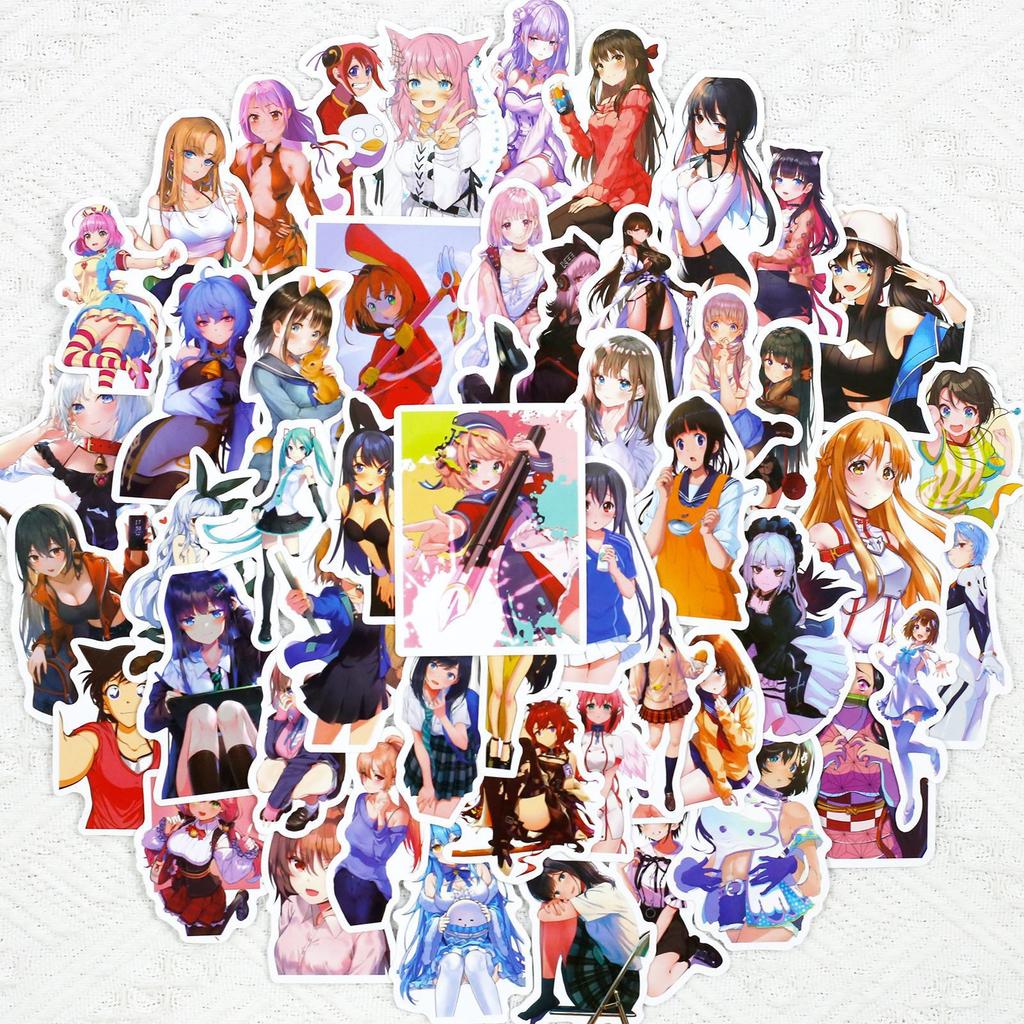 50 Non-exposed Beauty Stickers, Sexy Beauty Stickers, Cartoon Motorcycle Guitar Graffiti Stickers, Outside