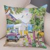 Винтажный красочный стиль, наволочка с изображением кокосовой пальмы, деревенский дом, пейзаж, диван, автомобиль, офисная подушка, домашний декор