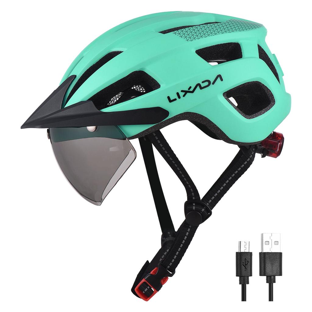 Велосипедный шлем с лобовым стеклом и солнцезащитным козырьком Перезаряжаемый задний фонарь Регулируемый велосипедный шлем для