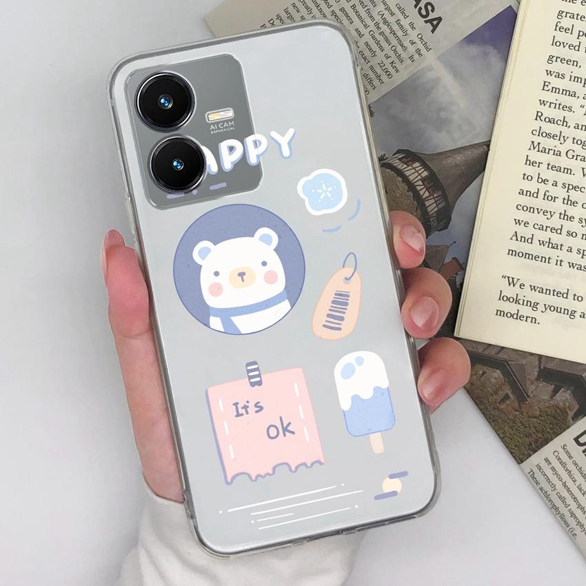 Прозрачный чехол для телефона для Vivo Y36 Y22S Y33 Y35 Y37 Y27 Милый утиный узор Мягкий силикон Высокое качество Устойчивый к царапинам Защитный чехол для Vivo Чехлы