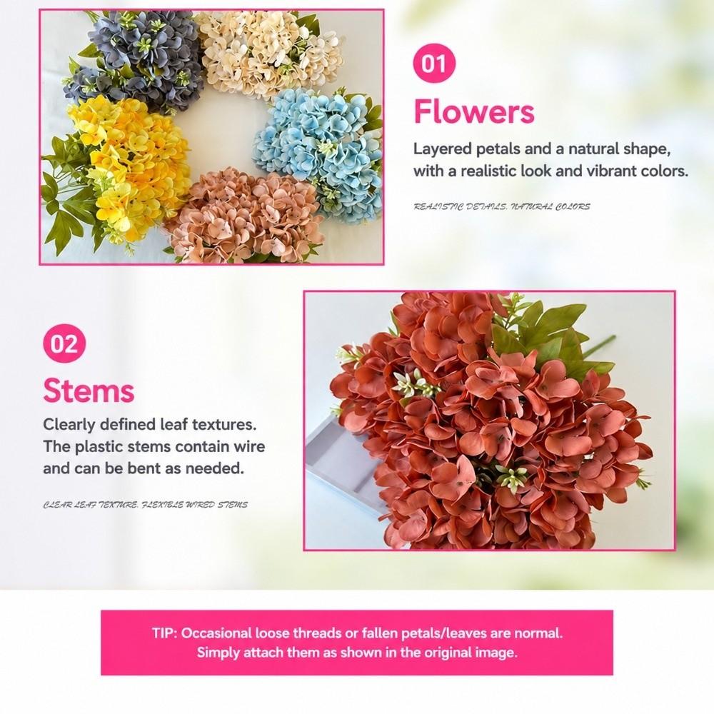 Silk Fake Hydrangea Flowers 7 Heads Bridal Hydrangea Bouquet for Home Party Wedding