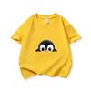 Kids Cotton T Shirt Cute Peeking Penguin Print Crew Neck Short Sleeve Tee Casual Breathable Boys Girls Summer Tops
