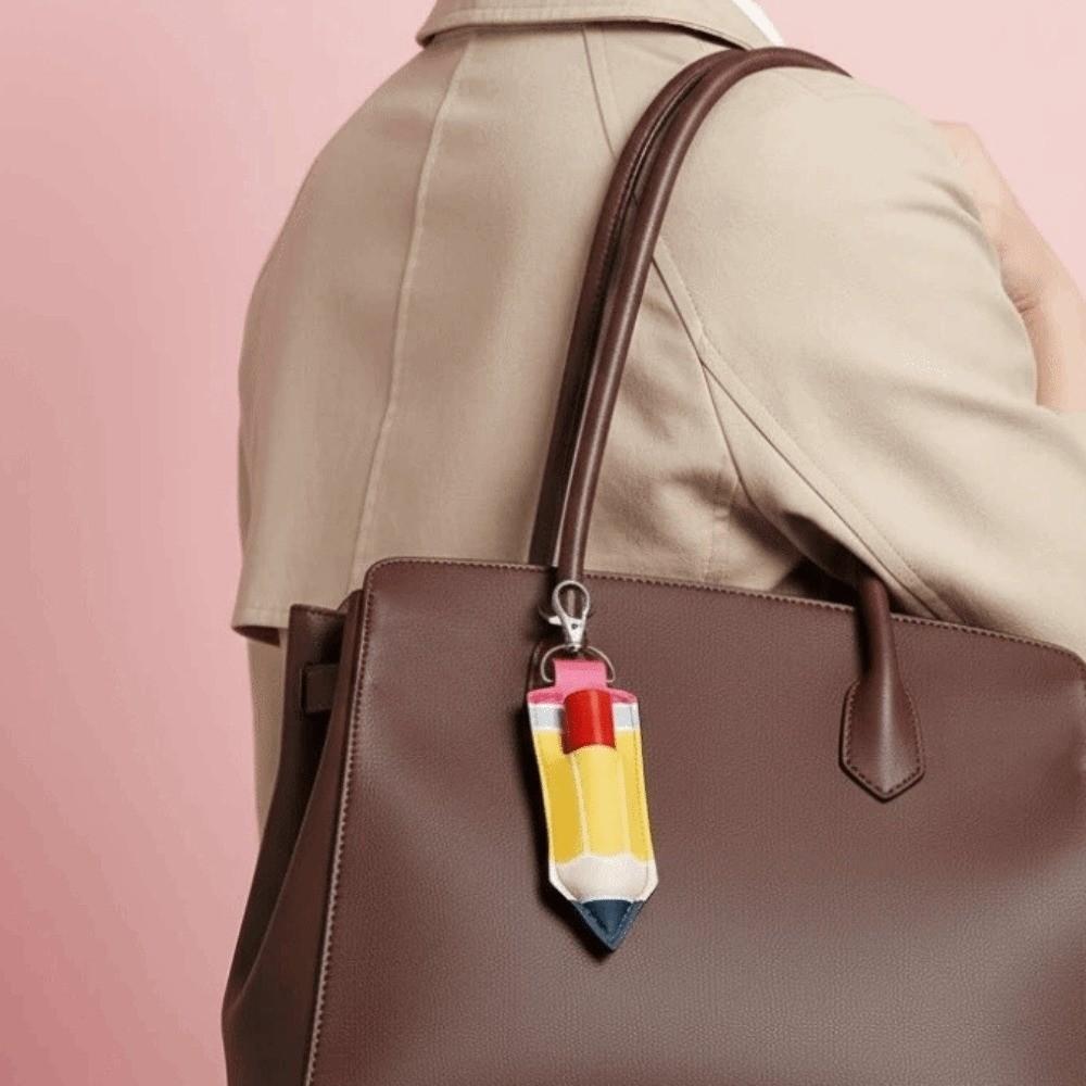 Pencil Shape Chapstick Key Chain Pouch PU Leather Pencil Shape Key Ring Birthday Gifts