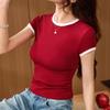 Женская футболка из гребенного хлопка, цветная, с коротким рукавом, приталенная и тонкая, с круглым вырезом, базовый топ