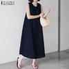 ZANZEA Женское повседневное повседневное однотонное платье без рукавов с круглым вырезом