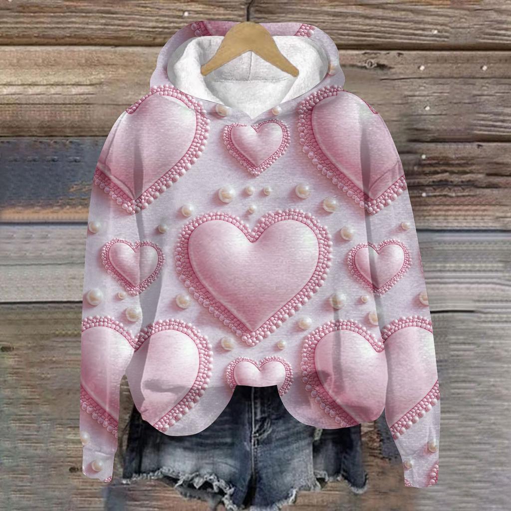Women's Valentine's Day Printed Plush Warm Casual Jacket Sweater Winter Jacket