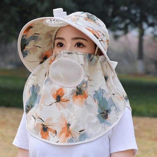 Шляпа от солнца унисекс с лицевой передней крышкой Защита лица и шеи USB-регулировка трех передач Электрический вентилятор Полая сетка Анти-УФ Складной солнцезащитный крем Дышащий