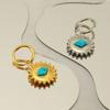 European and American fashion stainless steel round earrings, featuring a unique and versatile sunflower and turquoise design, women's style