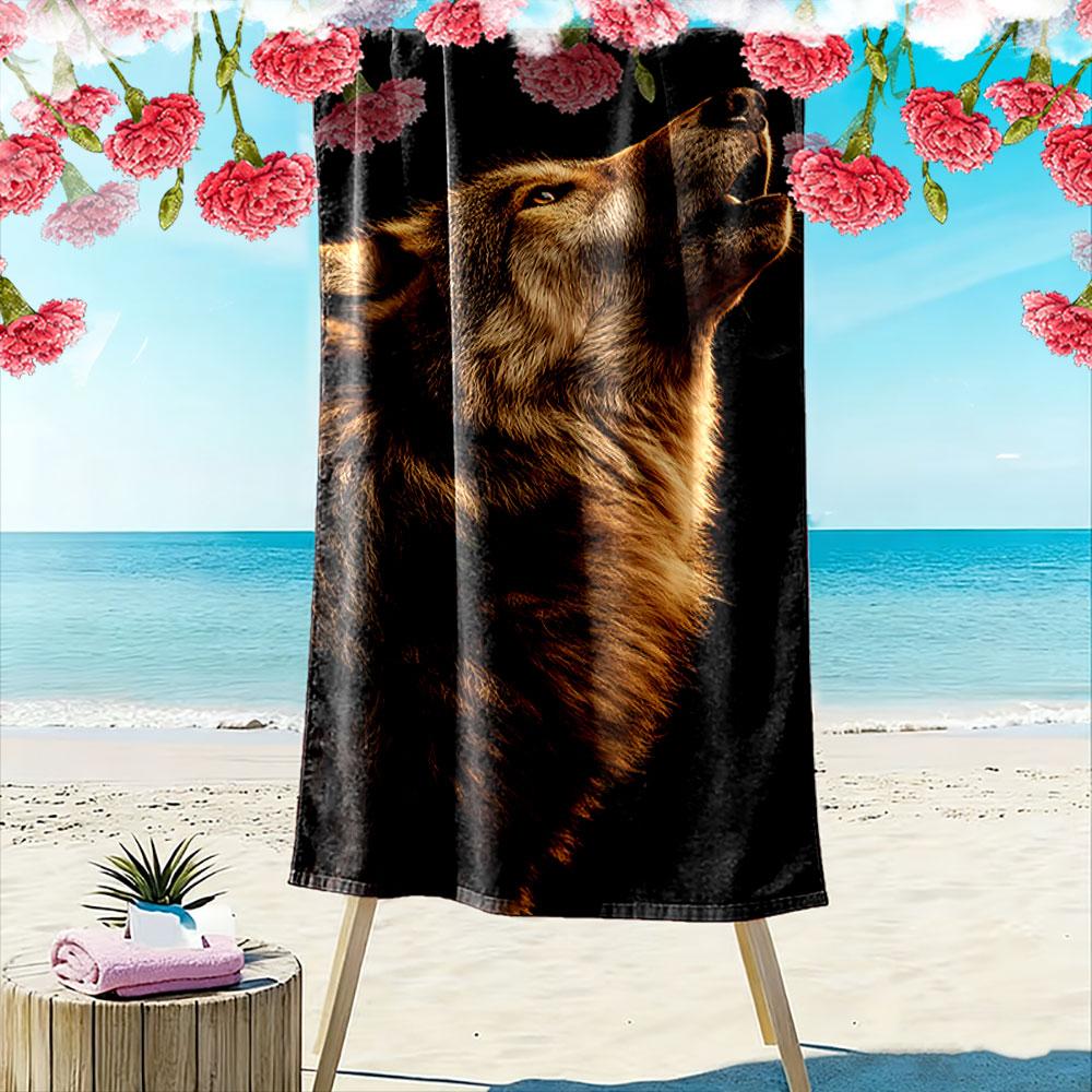 Howling Wolf Black Background A must-have beach towel for beach travel