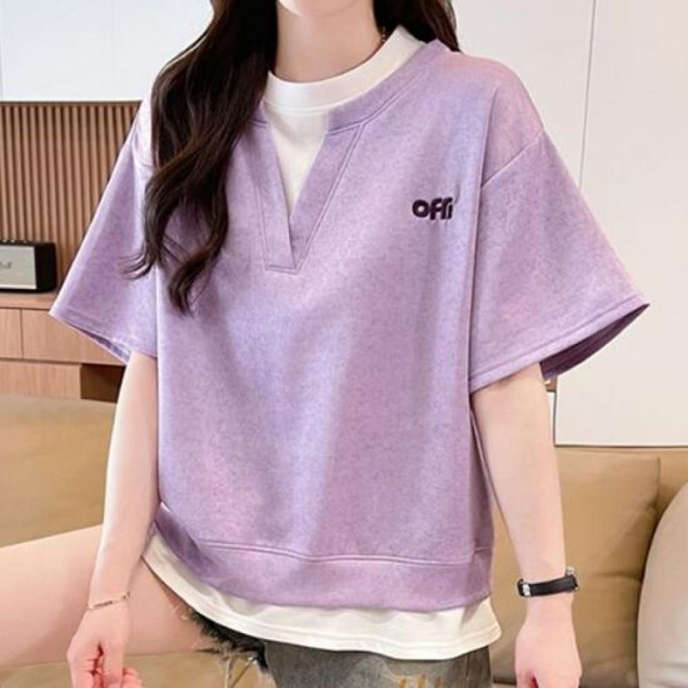 Navava Women S caSual Layered Embroidery PoinT ShorT Sleeve T ShirT nT3358