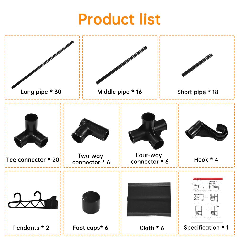 Double Rod Clothes Rack with 6 Storage Shelves Durable Steel Pipe Garment Rack Clothing Rack with 2