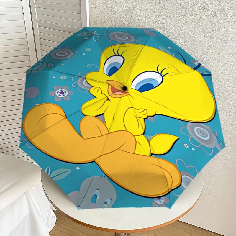 1PC Warner Tweety Bird, Flowers Automatic Open/Close Umbrella with Windproof, 32-Rib Sturdy Canopy, Durable Ribs1249A