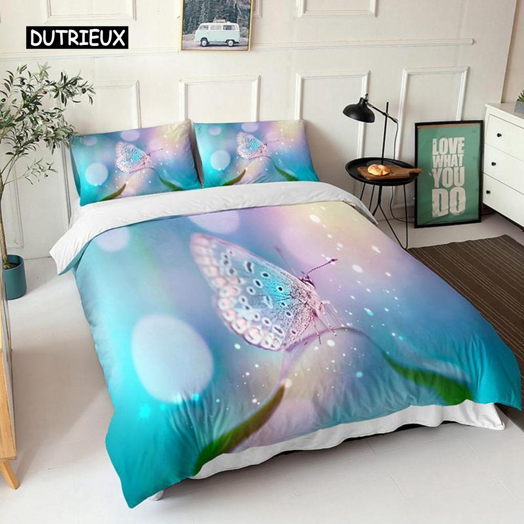 Комплект пододеяльников с бабочками размера Queen, сине-белое одеяло с принтом бабочек для девочек, детей и подростков, микрофибровое одеяло