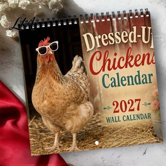 Humorous Animal Themed Calendar Chicks 2027 Wall Calendar, Funny Dressed Up Chicken 12-Month Planner, Decorative Office Planner Cute Farm Hanging for