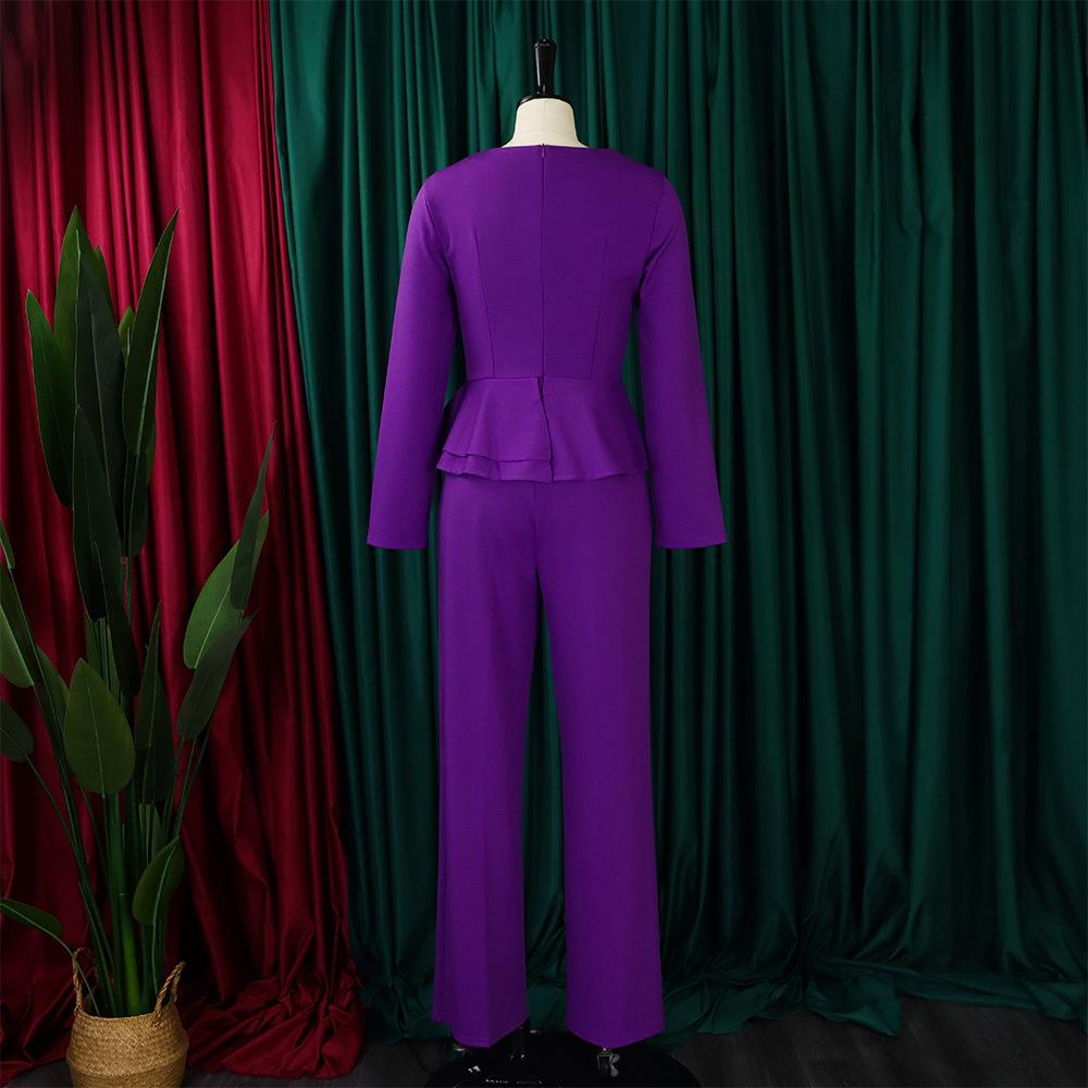 YYFS Женская мода повседневная весна осень однотонные принты длинные рукава V-образный вырез блузки и рубашки брюки костюмы