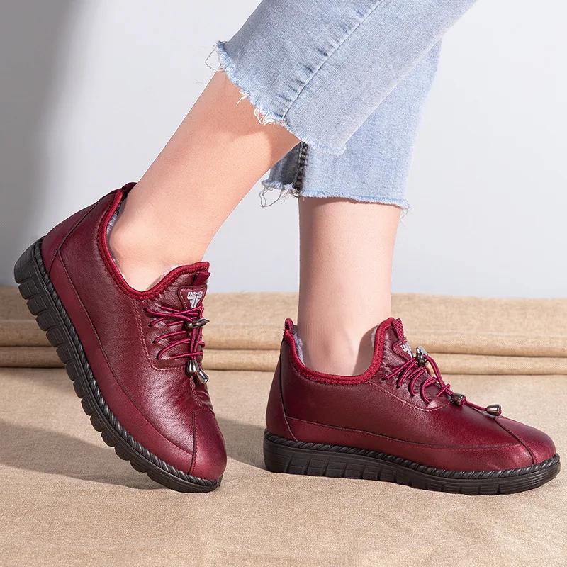 Зимняя женская хлопковая обувь, водонепроницаемая, нескользящая, плюшевая, теплая, повседневная обувь для пожилых людей среднего возраста, удобные зимние ботинки на плоской подошве