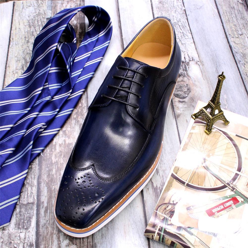 Men'S Shoes British Business Casual Leather Shoes First Layer Cowhide Youth Daily Single Shoes Derby Shoes Breathable Low Top Lightweight