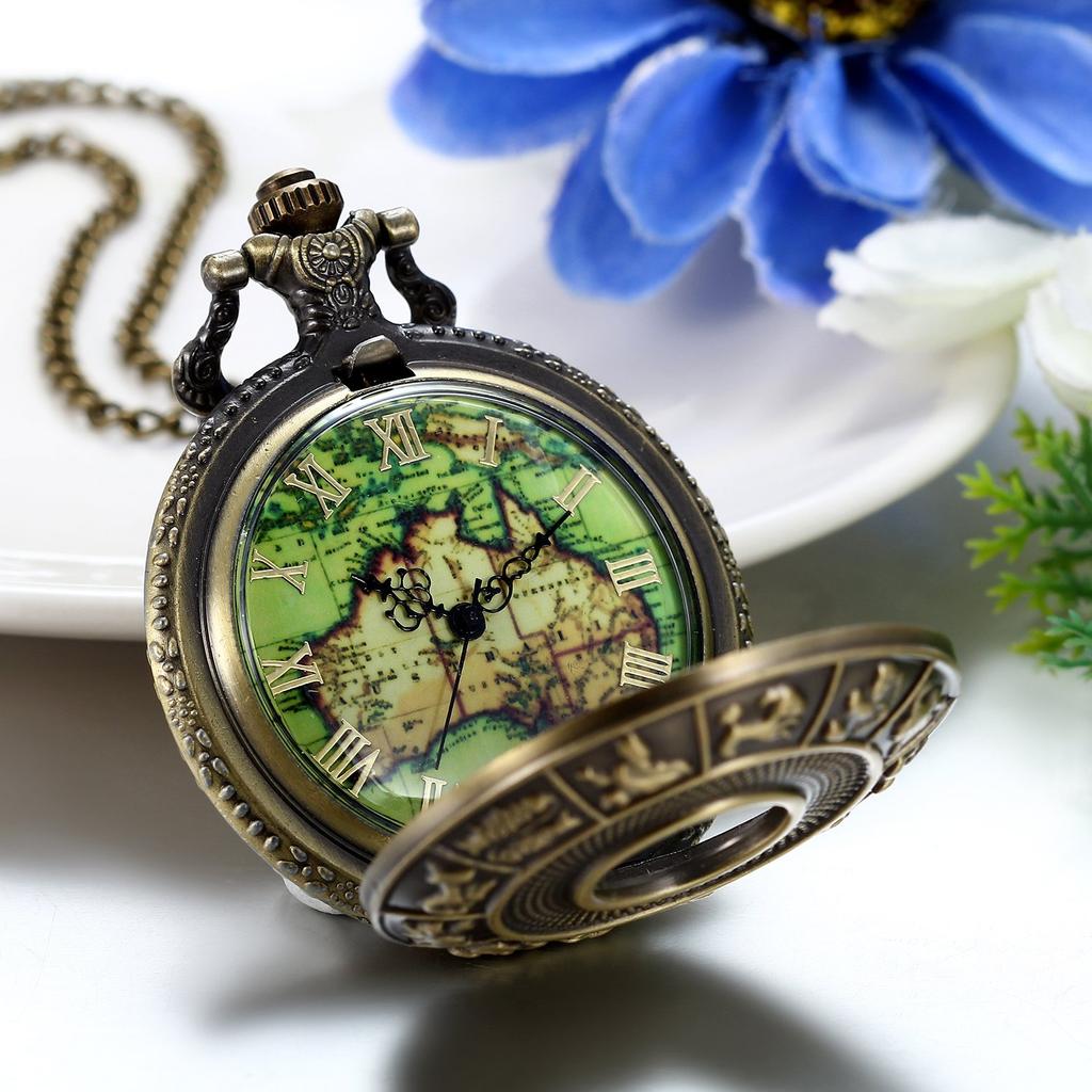 Ювелирные изделияМы Оригинальные карманные часы с мотивом зодиака Аналоговый дисплей Кварцевые часы Антикварные модные праздничные подарки отцу