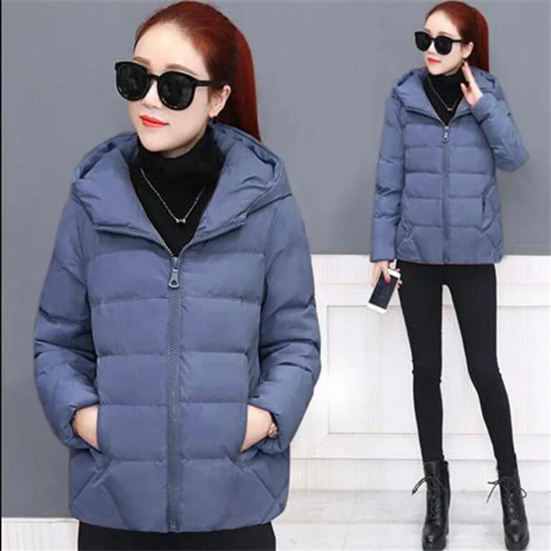 Women Short Hooded Cotton Jacket Parka Coats Autumn Winter Windproof Warm Outwear Solid Color Padded  Cotton Jacket