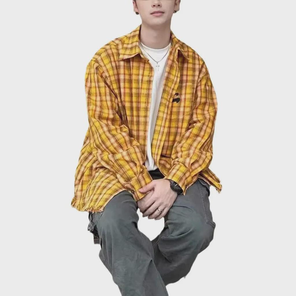 2024 Унисекс Американская ретро желтая клетчатая рубашка куртка: Уникальный весенне-летний топ для пар