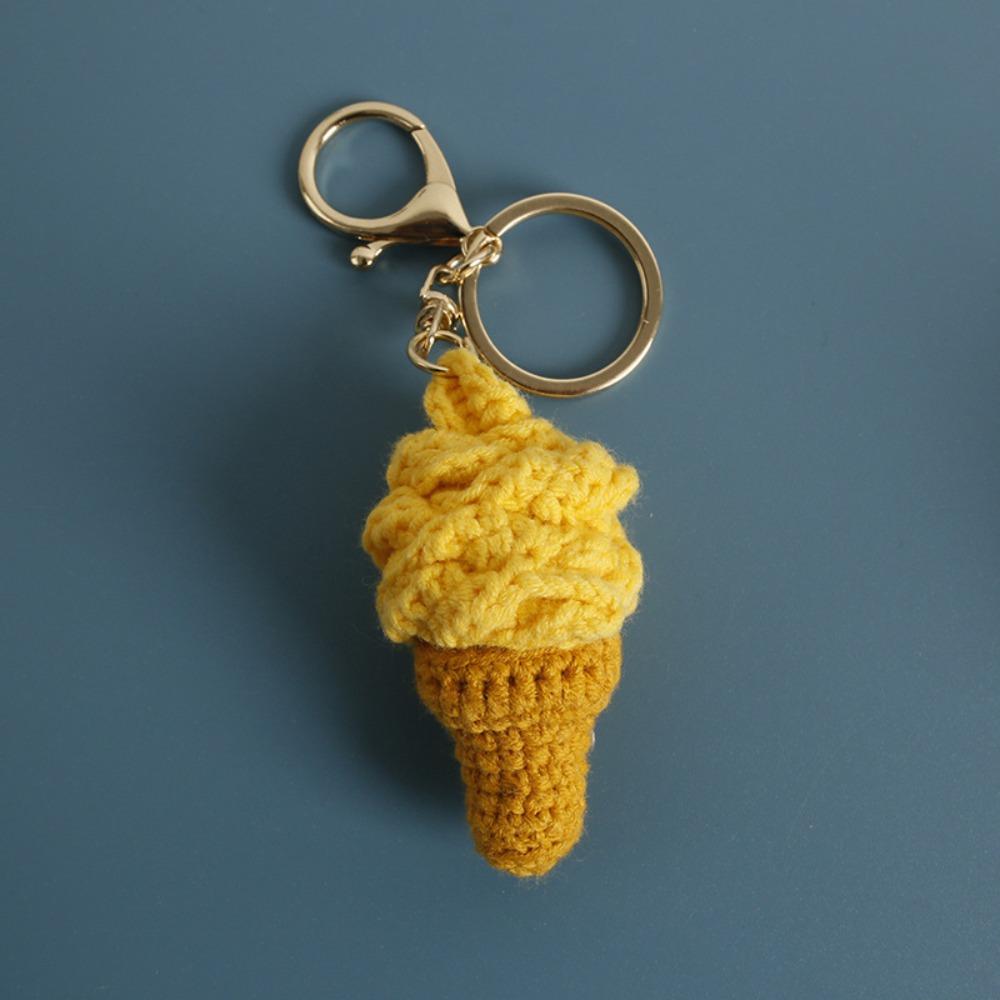 Ice Cream Cone Crochet Keychain Handmaking Knitted Keyrings Exquisite Ice Cream Pendant Bag Charm