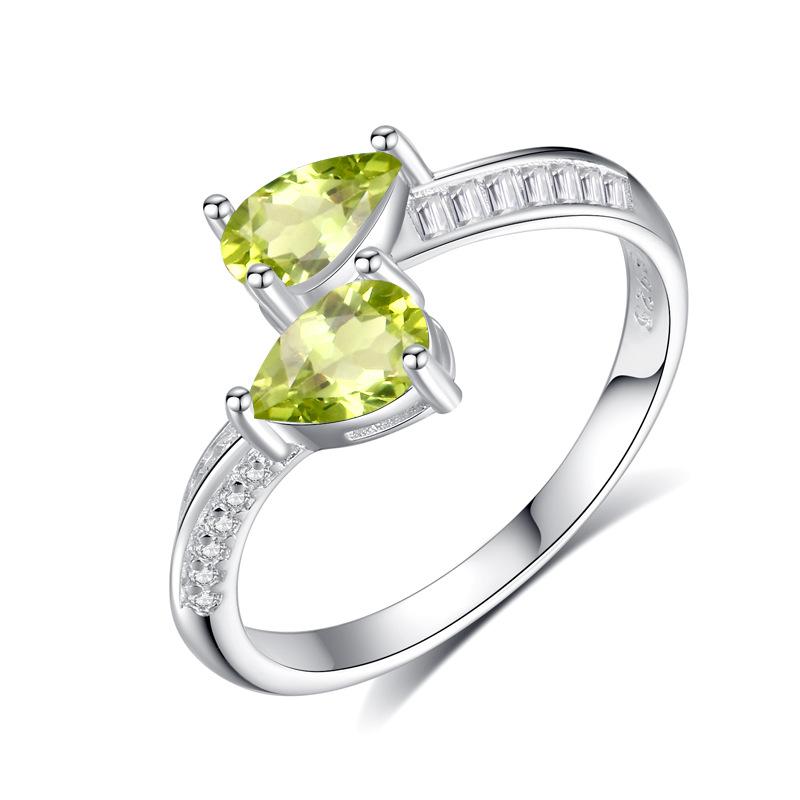 Women's S925 Sterling Silver Droplet Natural Crystal Adjustable Open Ring Garnet Topaz Jewelry