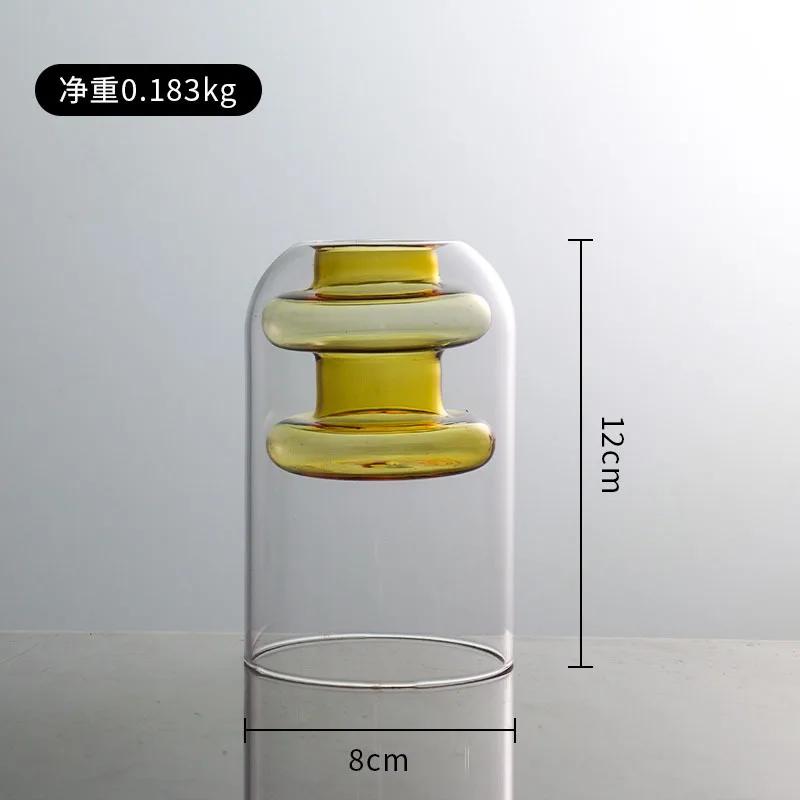 Горячая Распродажа Цветная Стеклянная Ваза Двухслойная Скандинавская Без пламени Ротанговая Аромабутылка Высокий Боросиликат Гостиная Цветочная Композиция