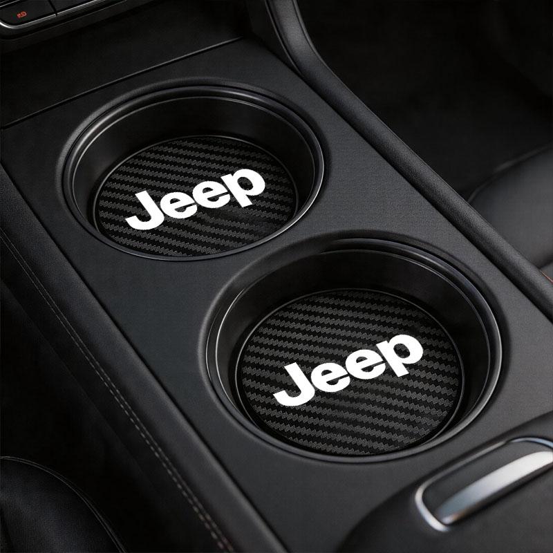 2Pcs Carbon Fiber Car Cup Holder Coaster Non-Slip Shock Mat For Jeep Wrangler JK Gladiator Renegade Grand Cherokee Valve Stem KUBEL1