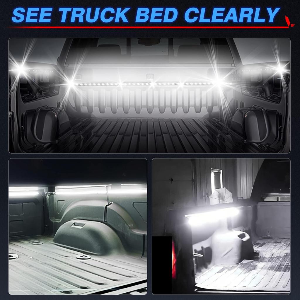 MICTUNING 2Pcs 60 Inch White LED Cargo Truck Bed Light Strip Lamp Waterproof Lighting Kit With On-Off Switch Fuse 2-Way Splitter Cable Compatible