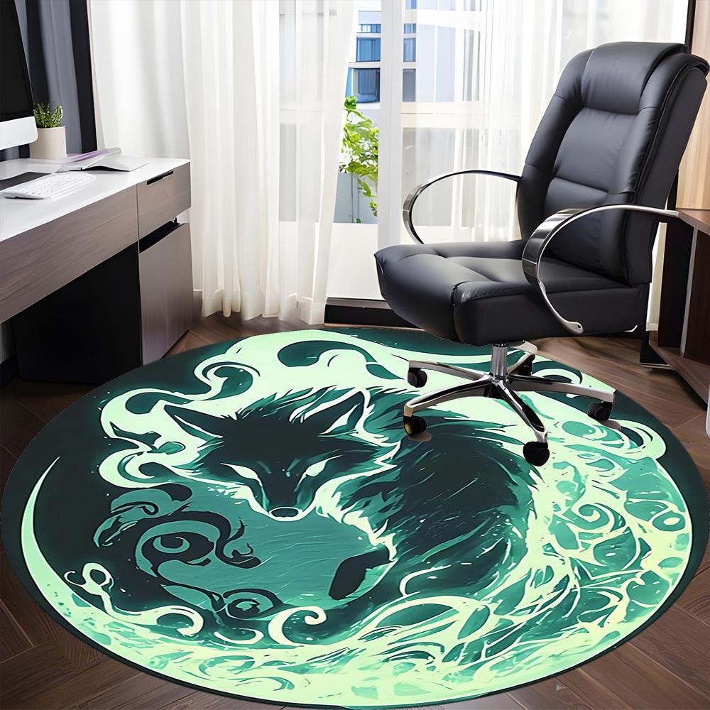 1PC Wolf Moon Office Round Area Rug, Indoor Mat Suitable For Office, Under Office Chairs Bedroom Living Room Home Decor, Room DecoT1223055