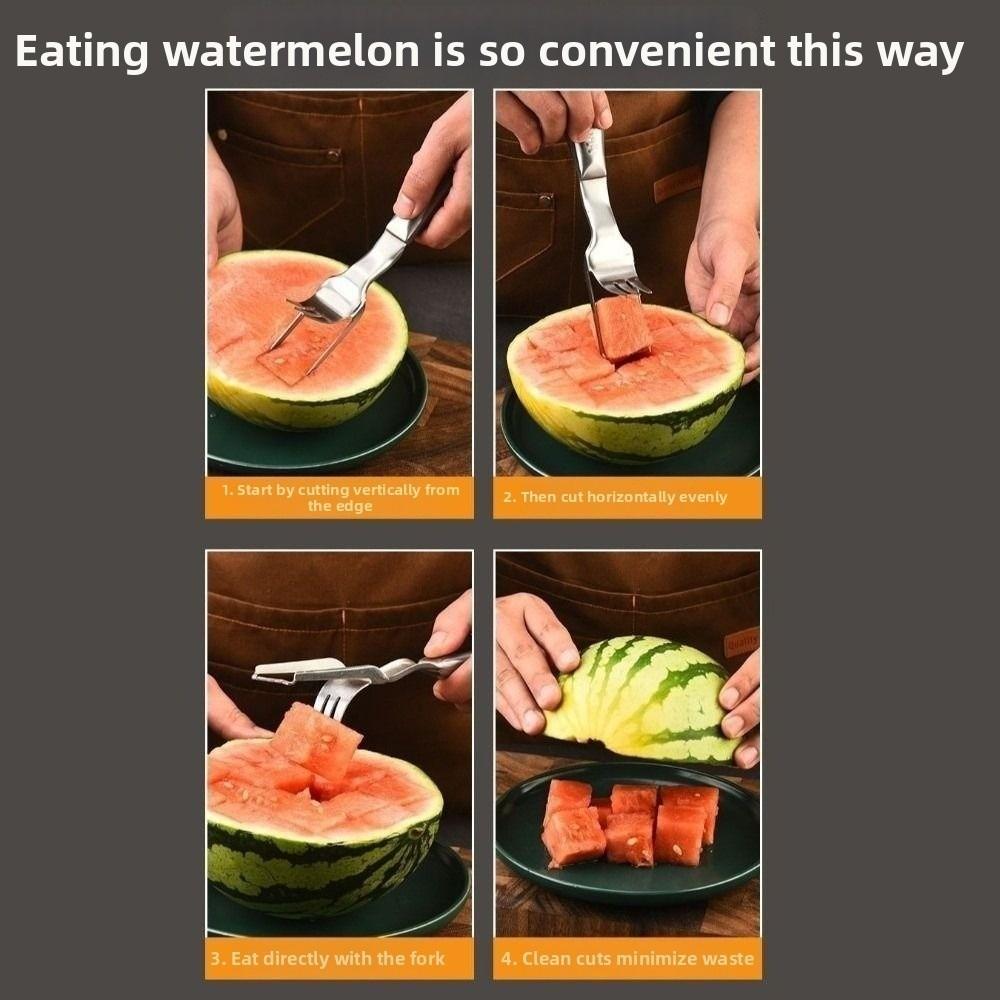 Rust-proof Watermelon Fork Cutter Stainless Steel Fruit Digging Tool Watermelon Cube Cutter  Summer